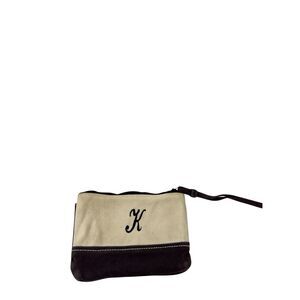 Lands End canvas walker zipper navy cream monogram "K"(some discoloration)